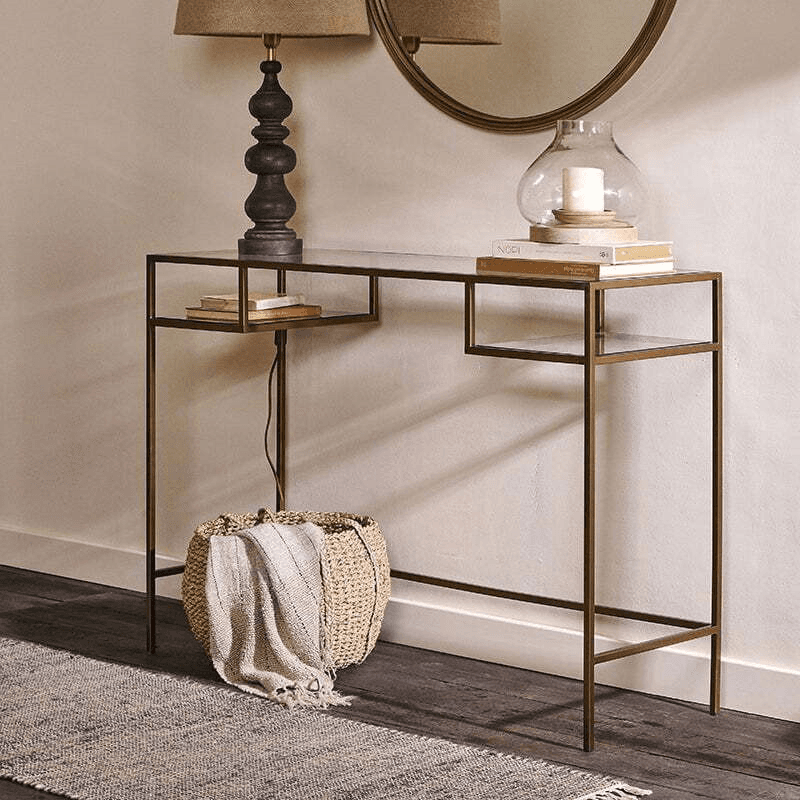 Nakuru Iron & Glass Console Table, Brass