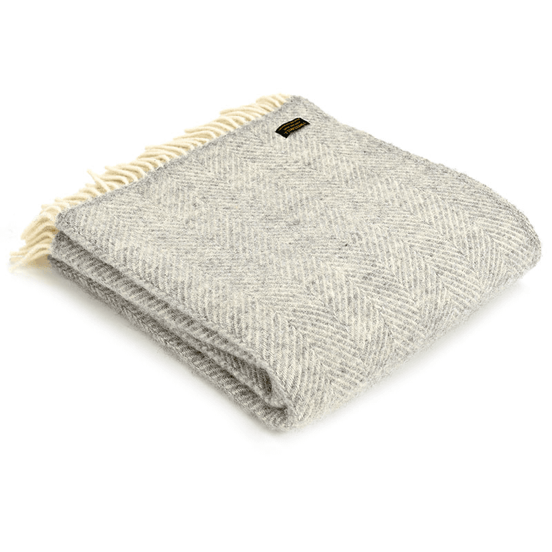Fishbone Pure New Wool Throw, Silver Grey