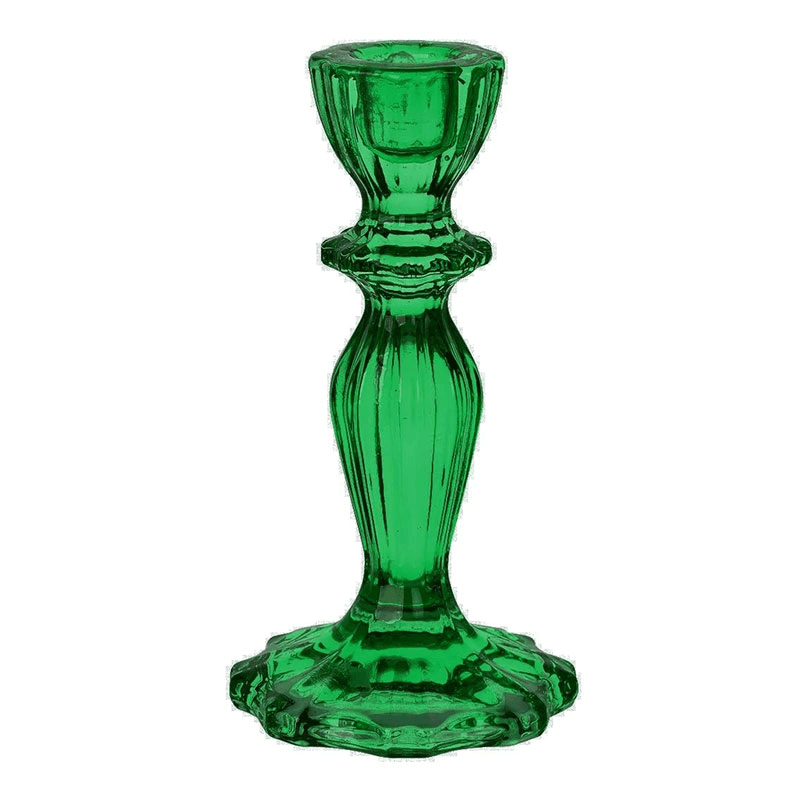 Boho Glass Candle Holder, Dark Green