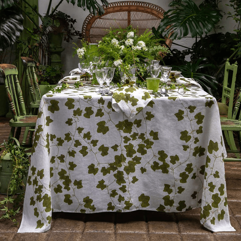 Ivy Herbarium Linen Tablecloth, Green