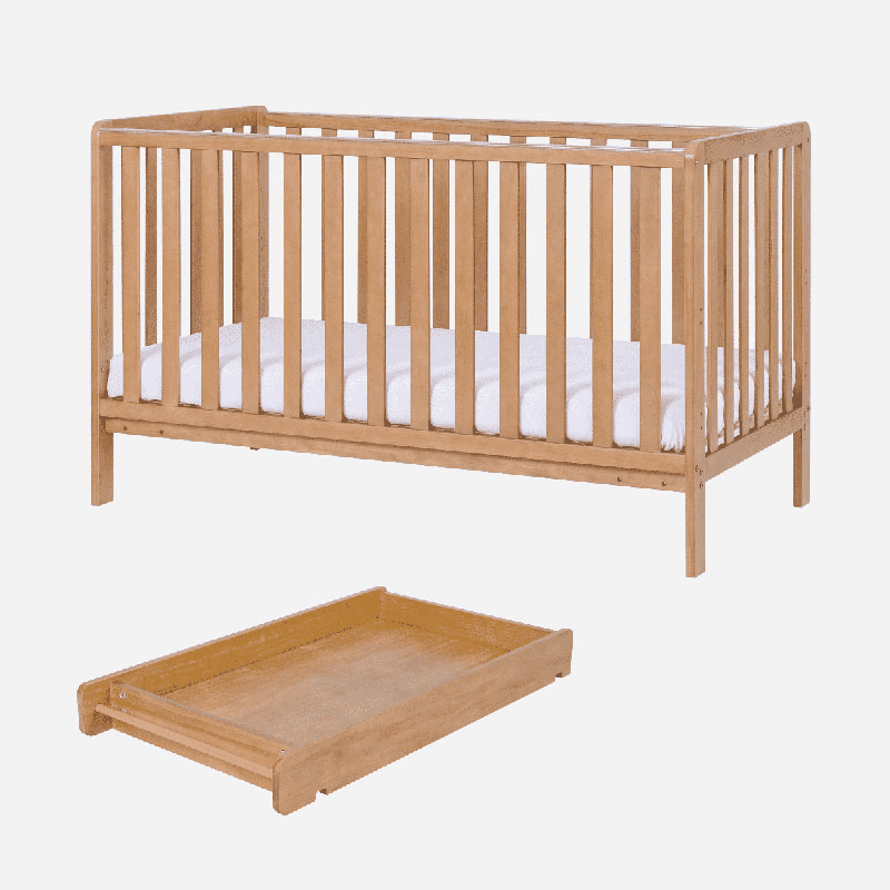 Malmo 3 in 1 Cot Bed with Cot Top Changer & Mattress, Oak