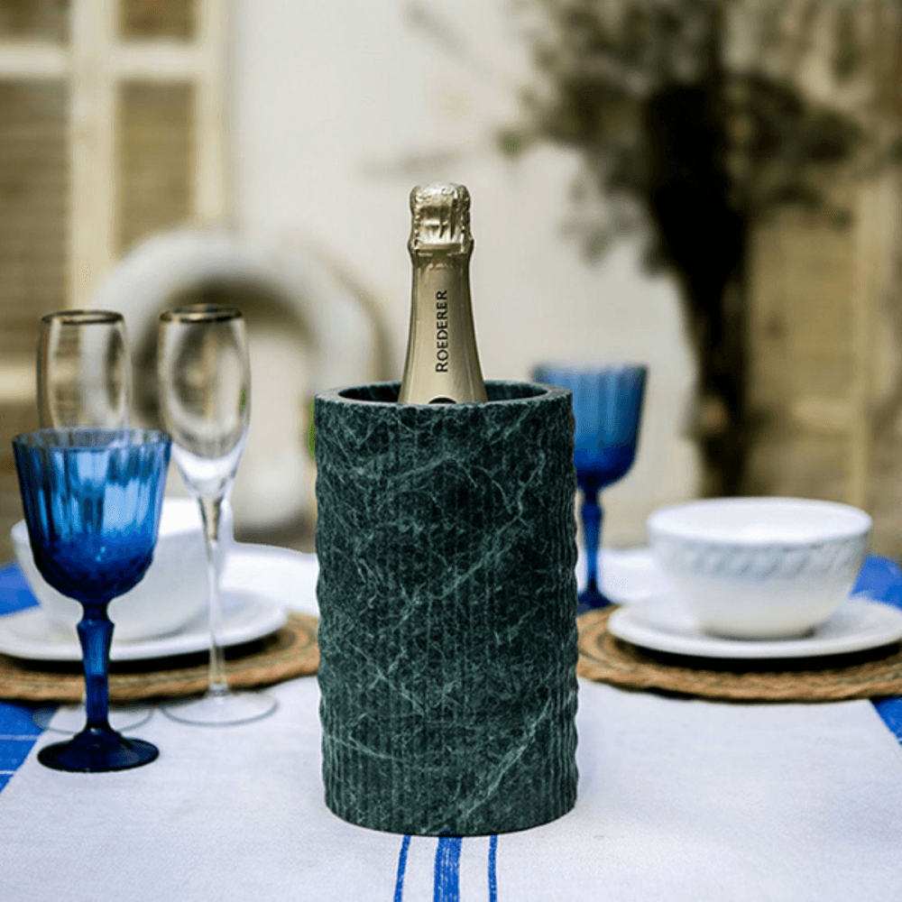 Chiselled Bottle Holder, Green Marble