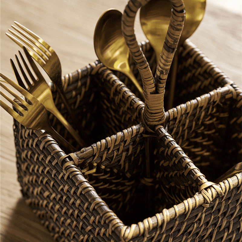 Wittering Rattan Cutlery Caddy, Antique Brown