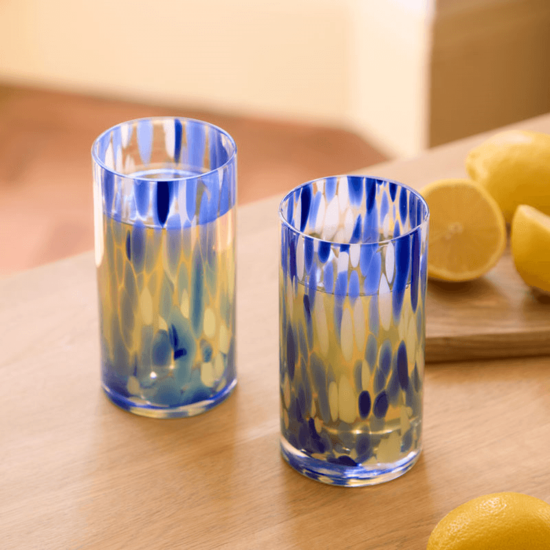 Tortoise Shell Set of 2 Hi Ball Glass, Blue