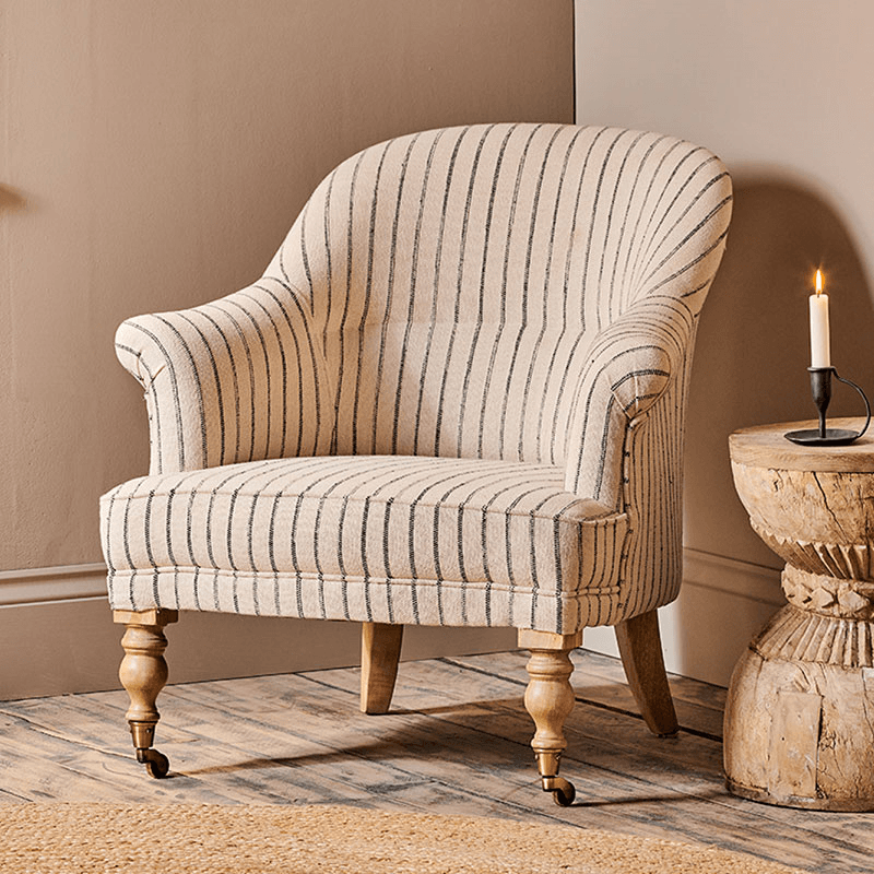 Sanja Stripe Armchair, Off White & Charcoal