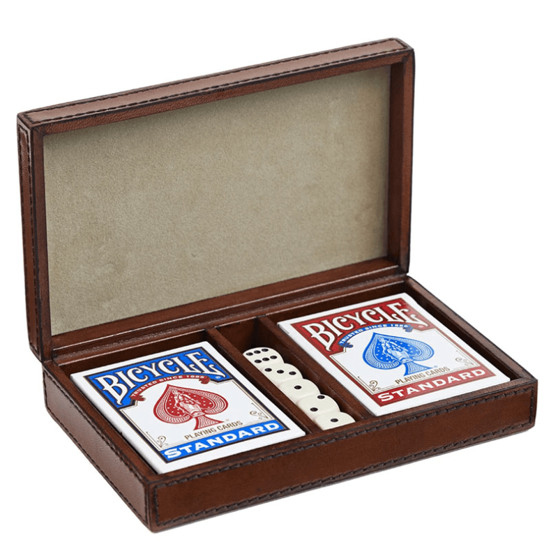 Leather Card and Dice Set, Conker Brown