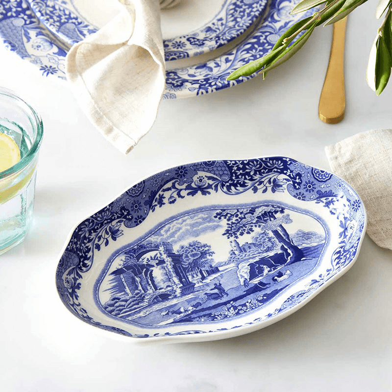 Blue Italian Oval Fluted Dish, Blue