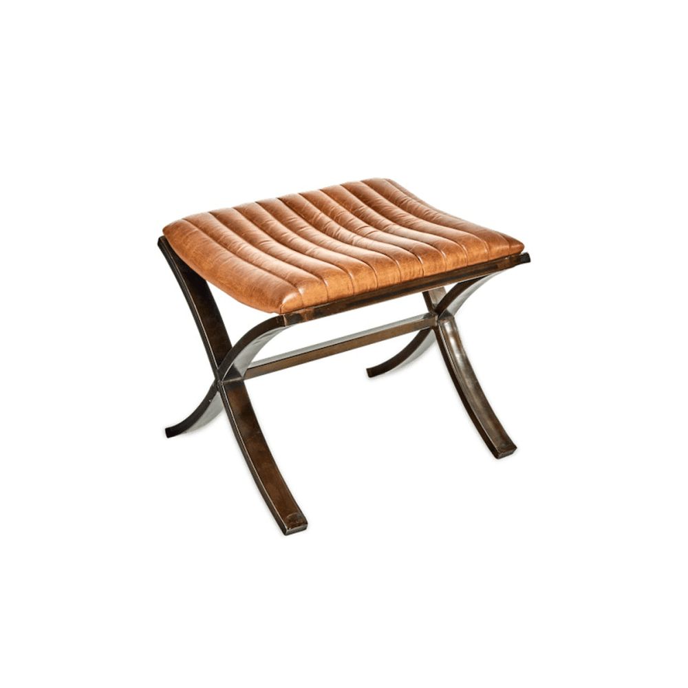 Narwana Ribbed Leather Footstool, Tan