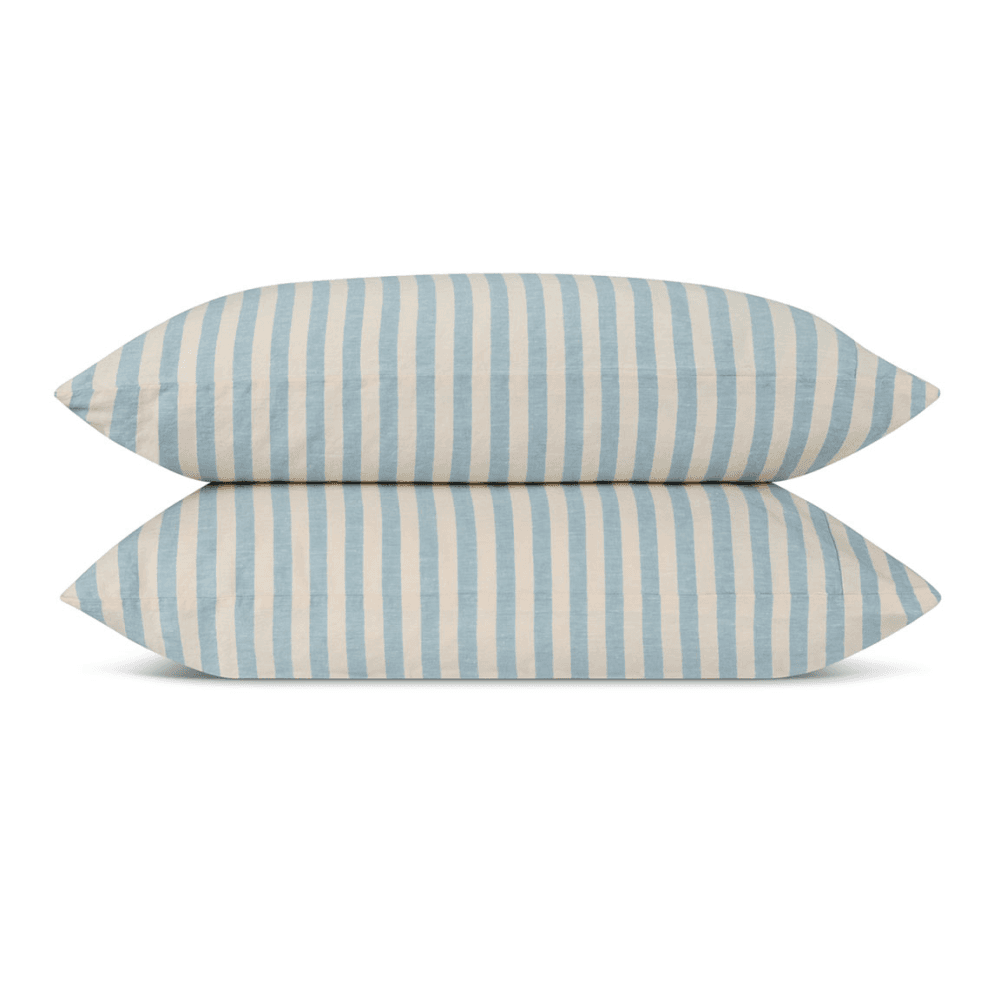 Pembroke Stripe Pair of Linen Pillowcases, Coastal Blue