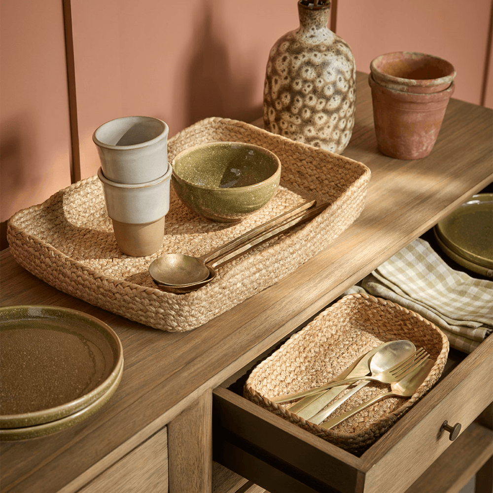 Jute Set of Two Trays, Natural