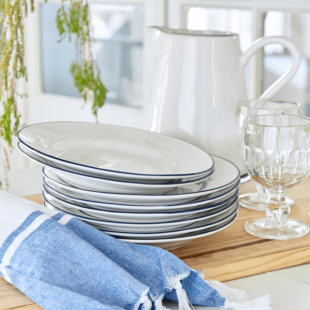 Beja Set of 6 bread plates, white with blue rim