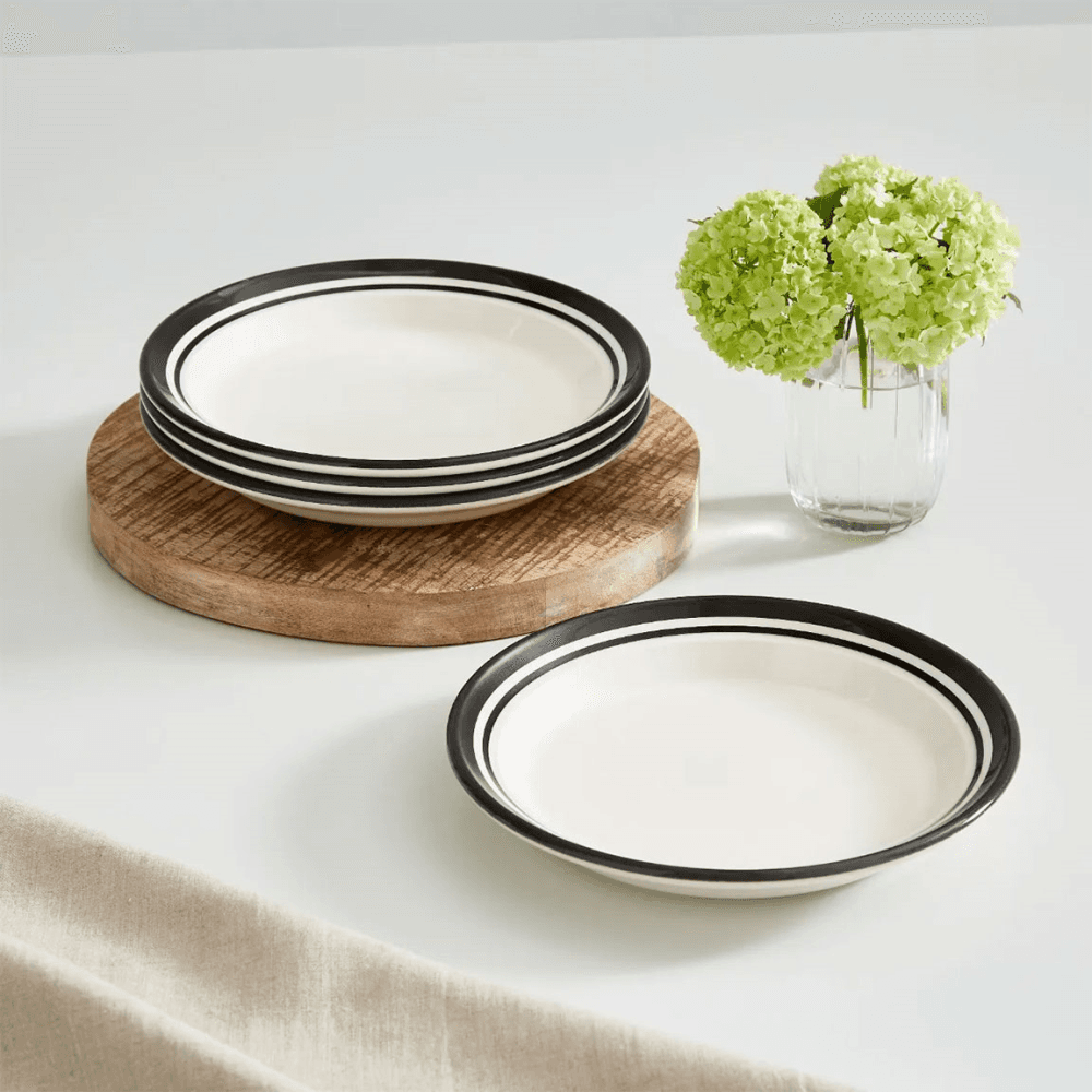 Potters Stripe Set of 4 Salad Plates, Black
