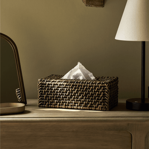 Image showing the Wittering Rattan Rectangular Tissue Box Holder, Antique Brown product.