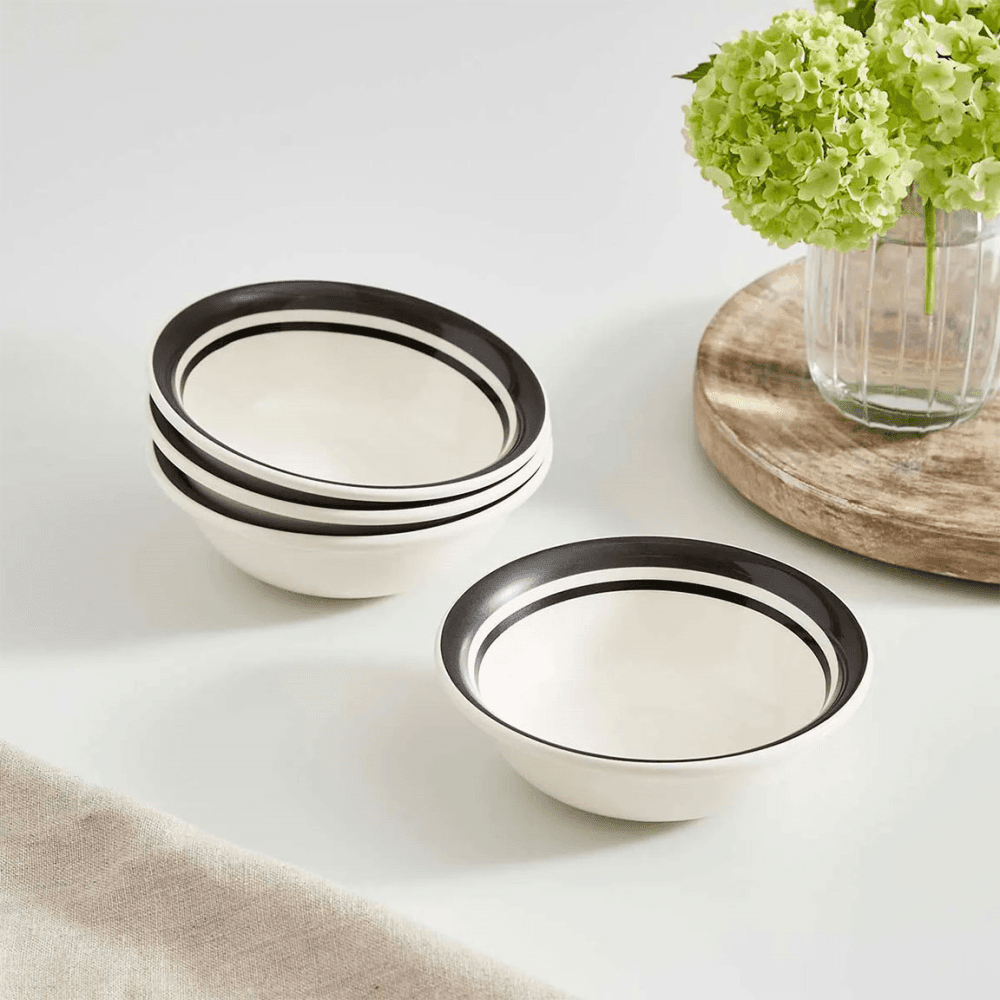 Potters Stripe Set of 4 Bowls, Black