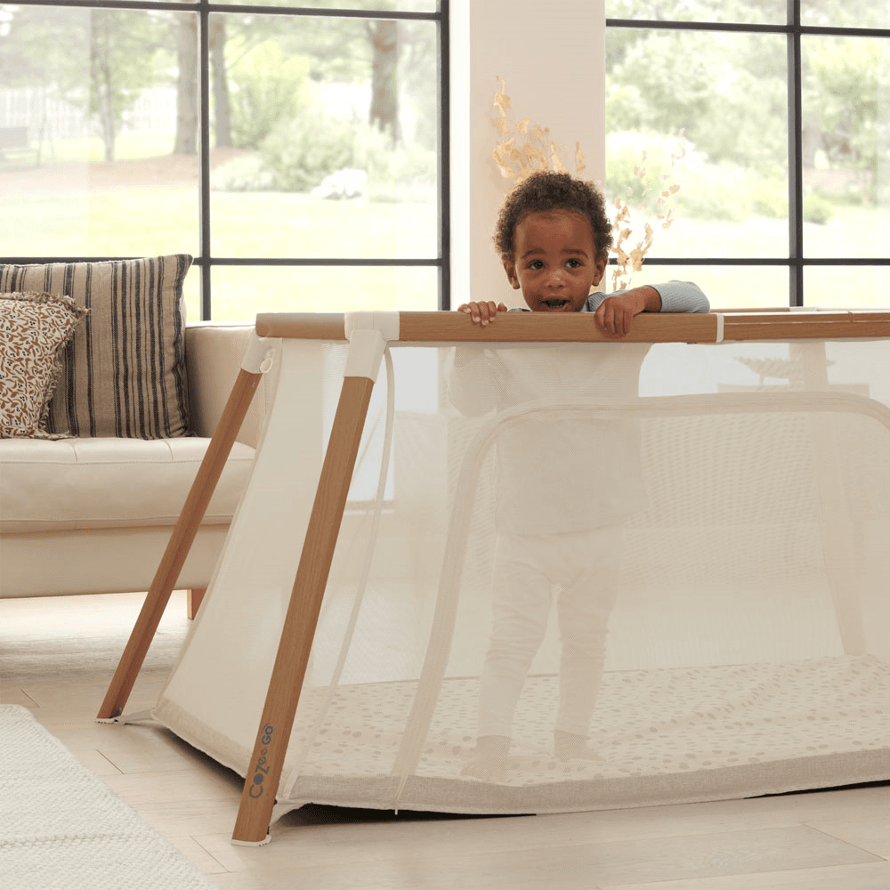 CoZee Go Travel Cot, Scandinavian Walnut/Ecru
