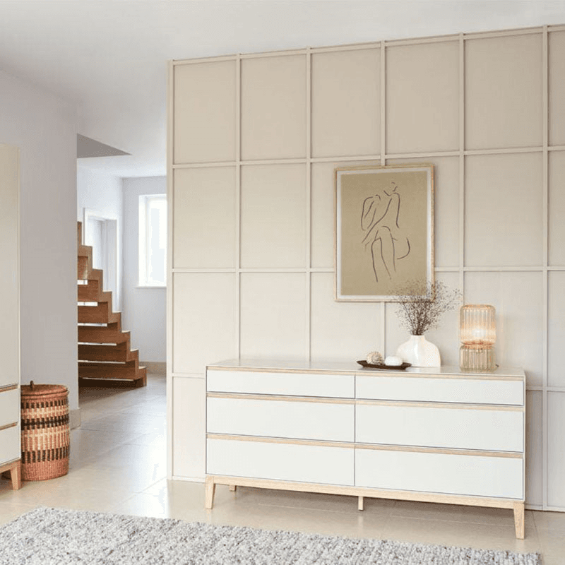 Lars Wide Six Drawer Dresser, Cashmere and Oak