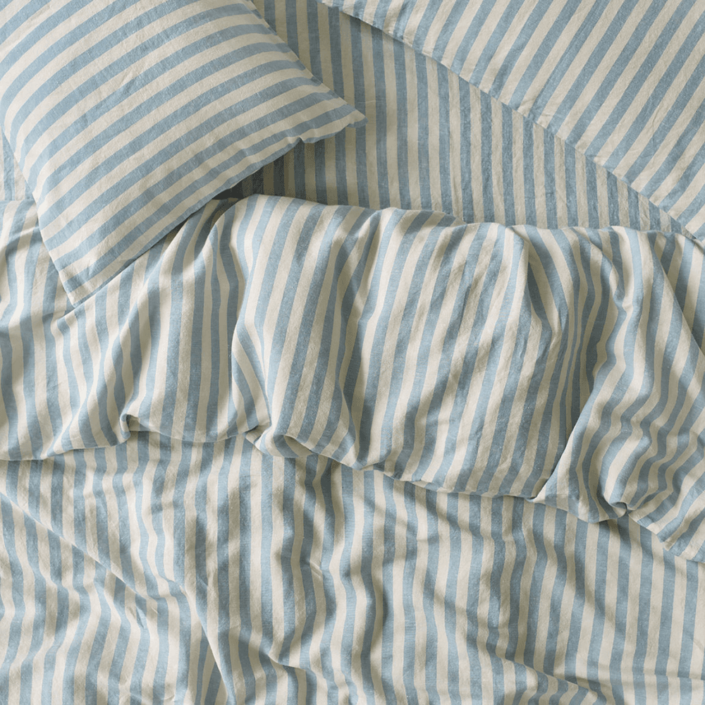 Pembroke Stripe Linen Blend Duvet Cover, Coastal Blue