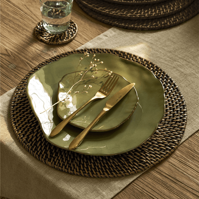 Wittering Rattan Set of 4 Round Placemats, Antique Brown