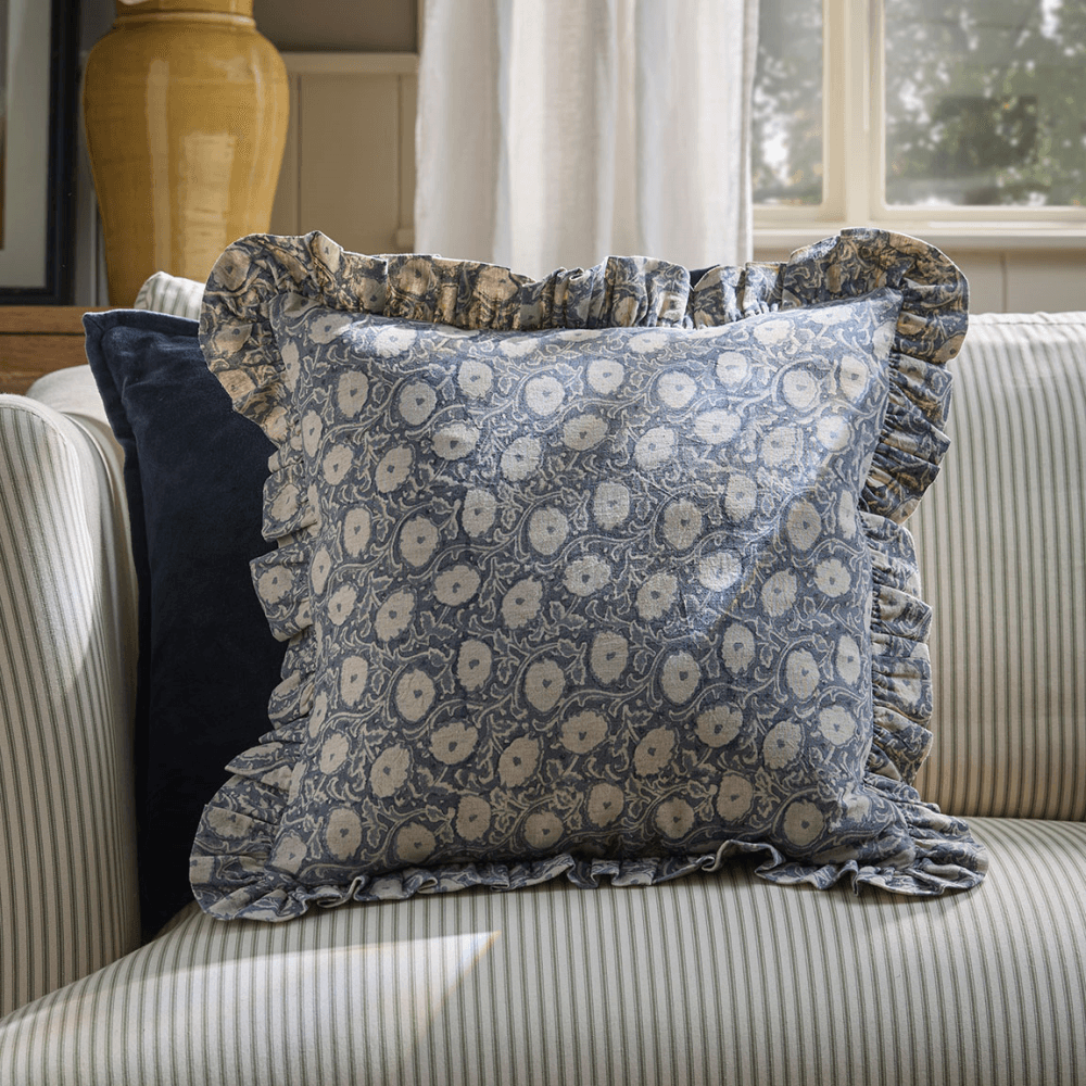Anvi Hand Block Printed Cushion Cover, Blue