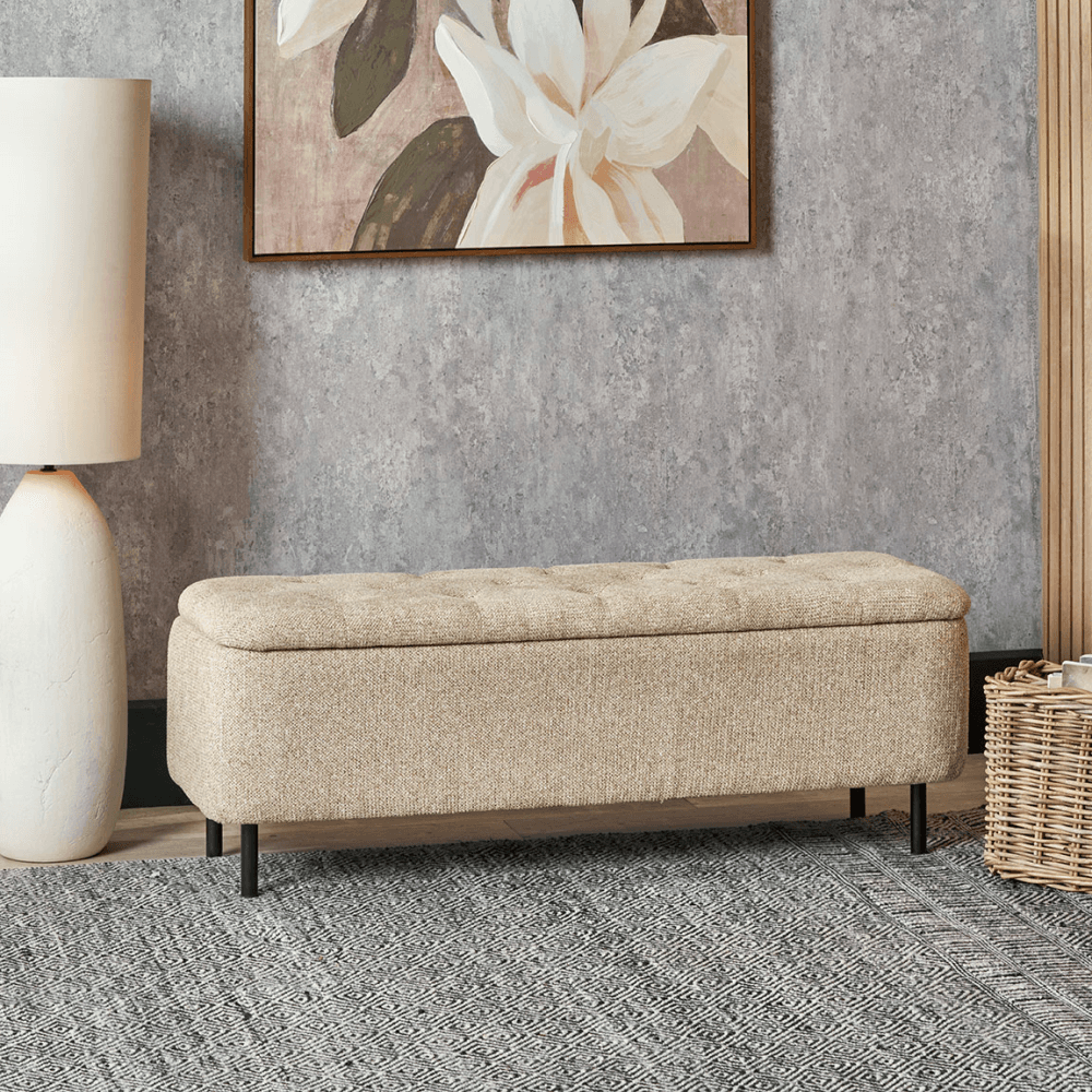 Else Textured Buttoned Storage Ottoman, Mocha Marl Chenille