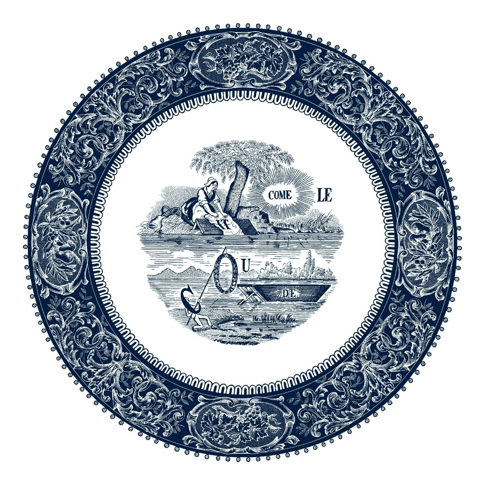 Les Dépareillées Bleu Rebus Dinner plate, White/Blue