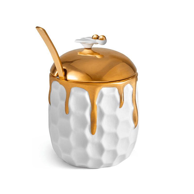 Beehive Honeypot, White & Gold