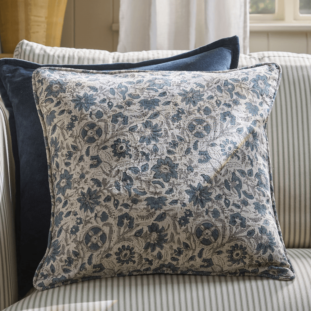 Isha Hand Block Printed Cushion Cover, Blue