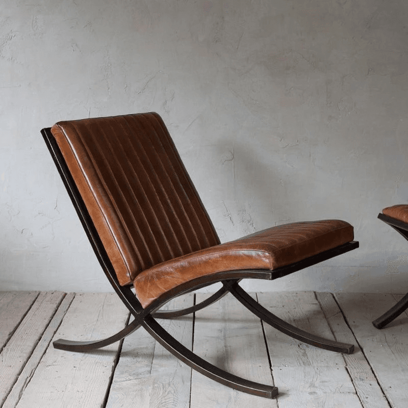 Narwana Lounger, Aged Leather and Iron