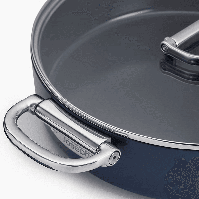 Space Folding Handle Ceramic Non-Stick Cookware Set, Midnight Blue