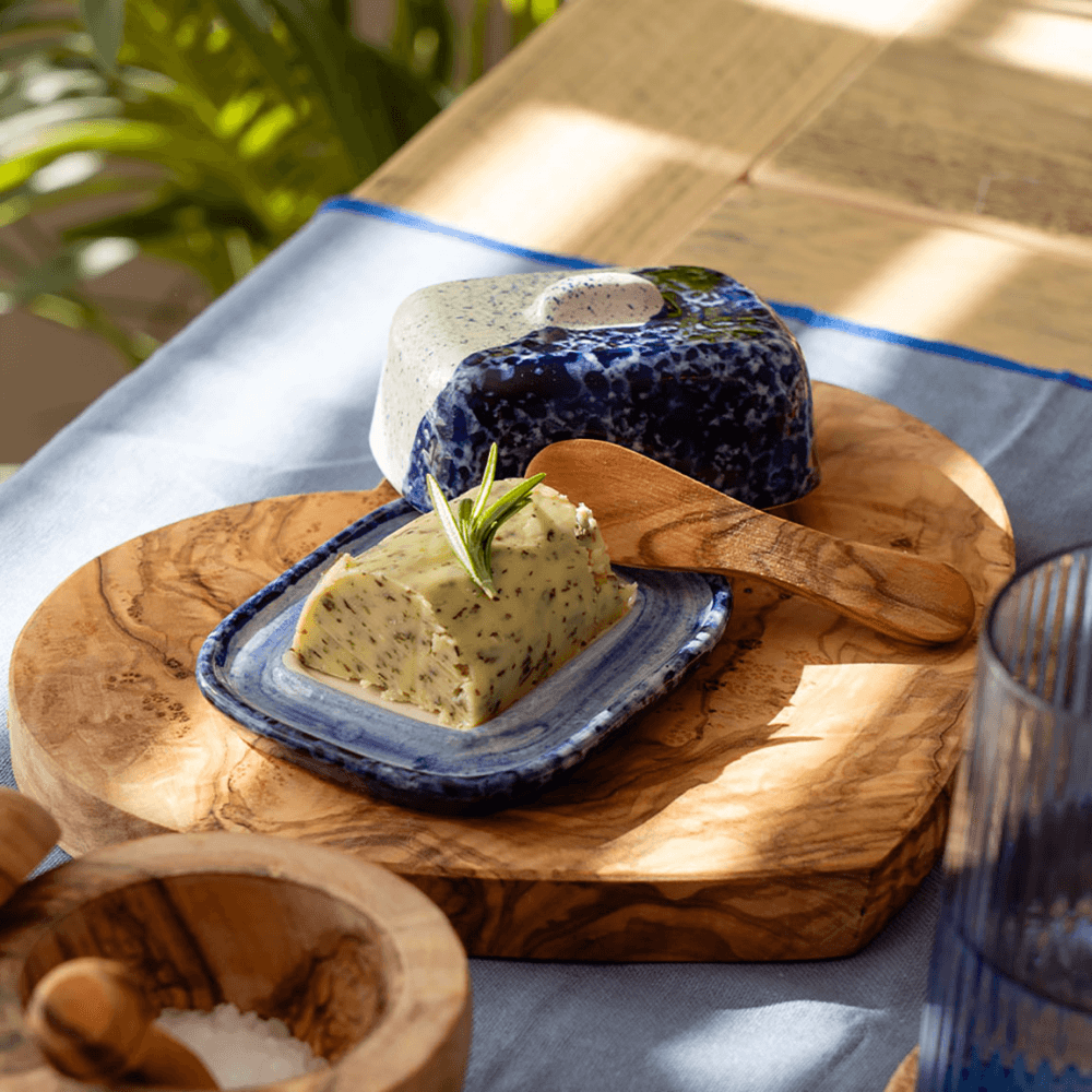 Wave Mini Butter Dish & Knife Set, Blue