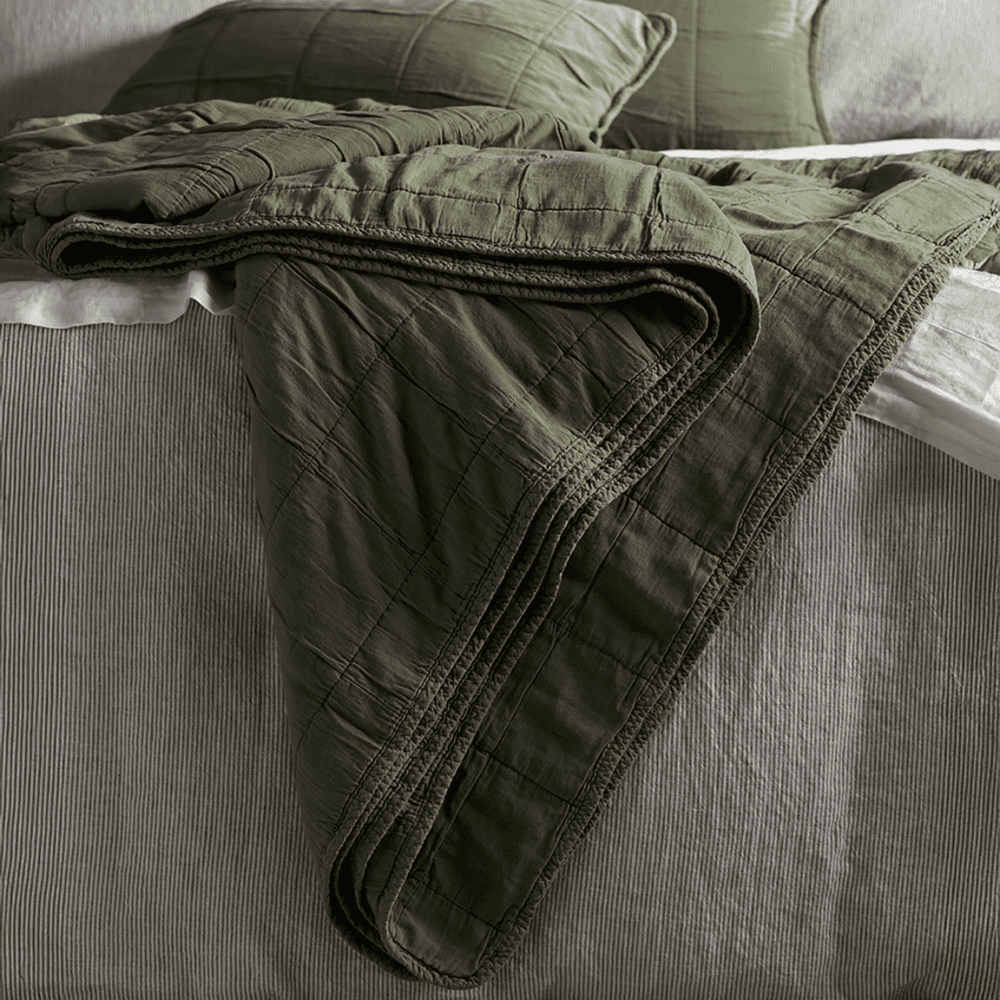Finn Quilted Throw, Olive Green