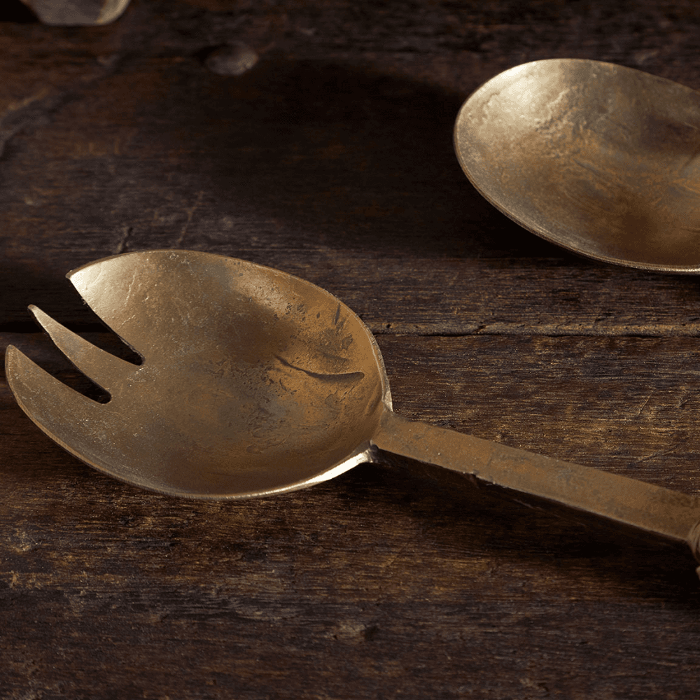 Abani Salad Servers, Antique Brass