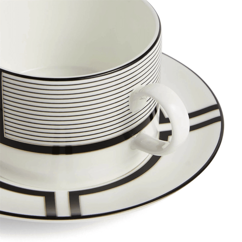 Luxe Graphite Teacup & Saucer V1, Black & White