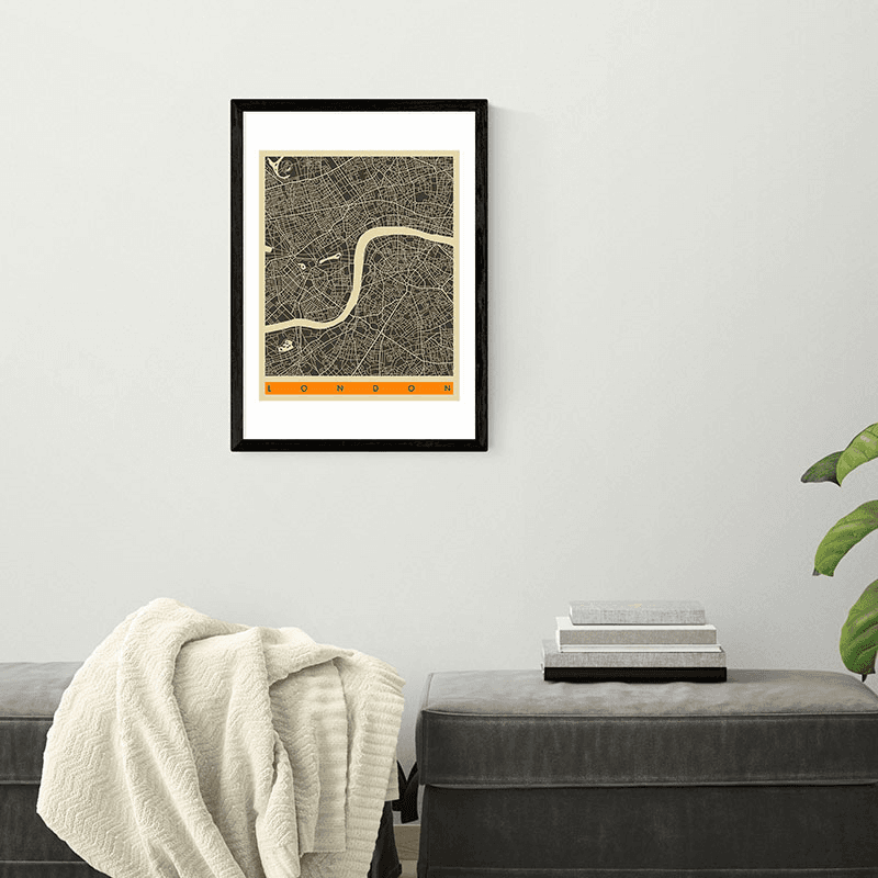 Jazzberry Blue London Map Framed Print, Black