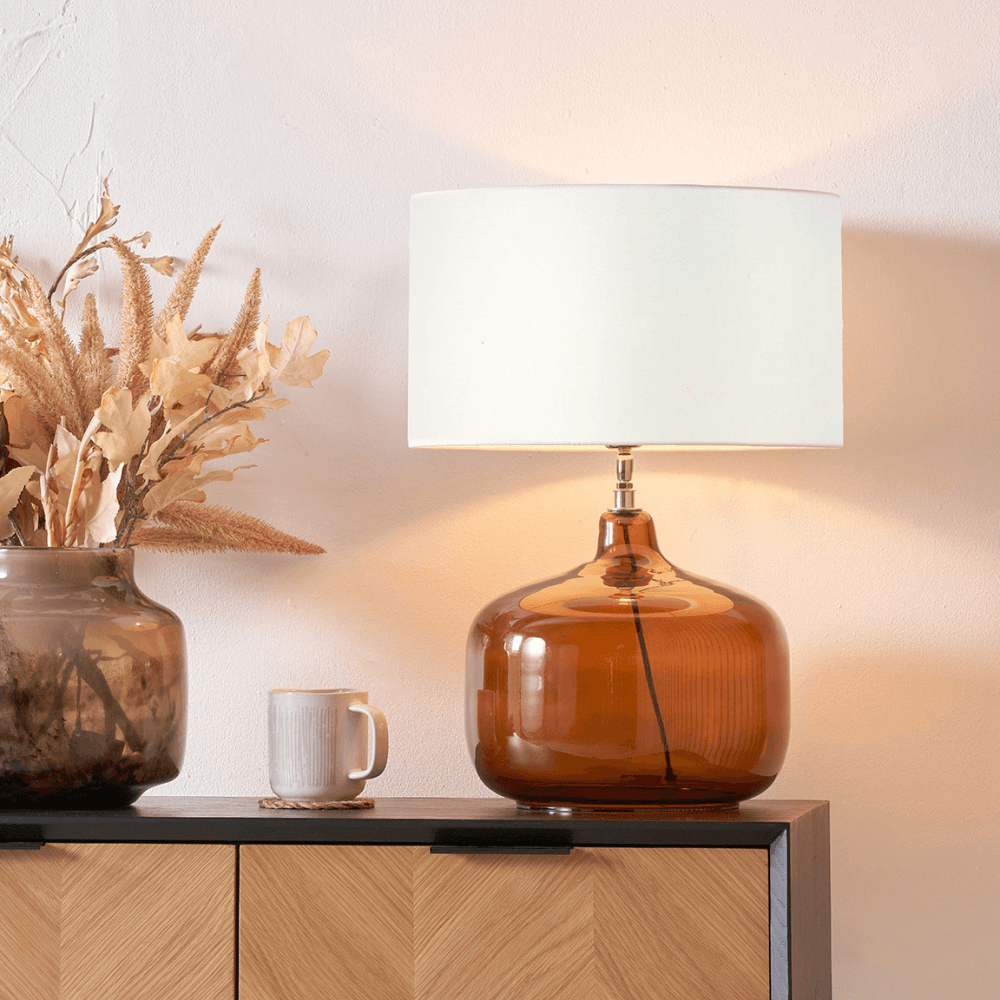 Corby Table Lamp Base & Harry Cylinder Lampshade, Amber