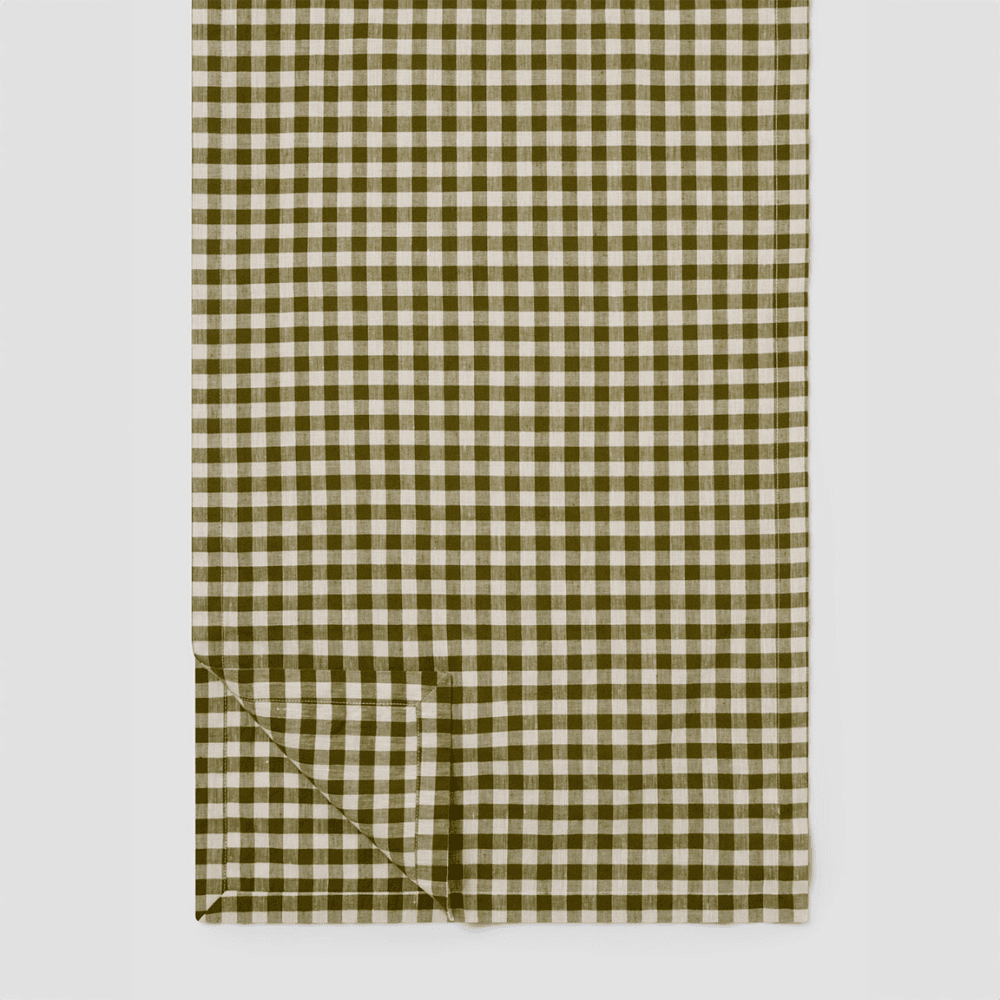 Gingham Linen Blend Runner, Botanical Green