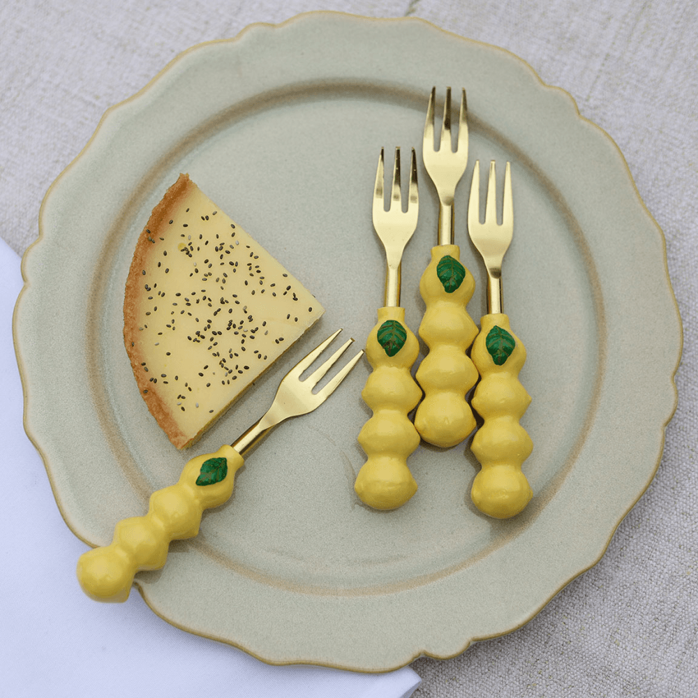 Lemon Set of 4 Cake Forks, Yellow