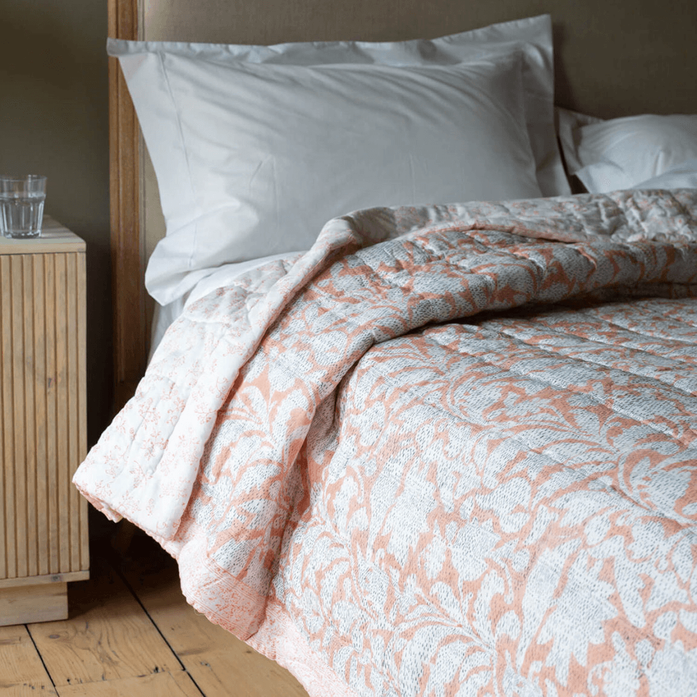 Leaf Hand-Printed Quilt, Natural