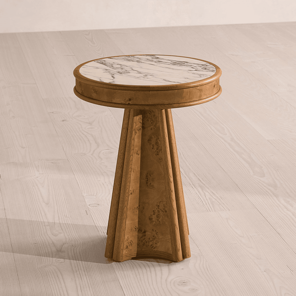 Astoria Astoria Side Table, Mappa Burl & Arabescato Marble