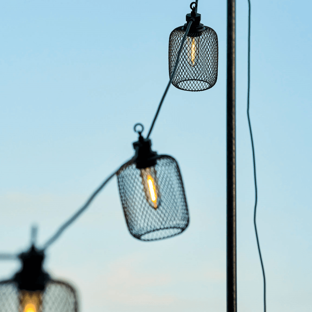 Festoon Cylinder Lights Solar 10 Bulbs, Black