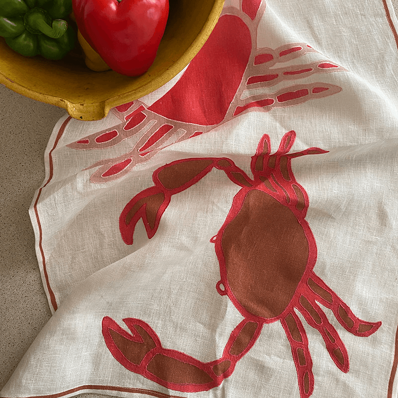 Crab Tea Towel, Red/Pink