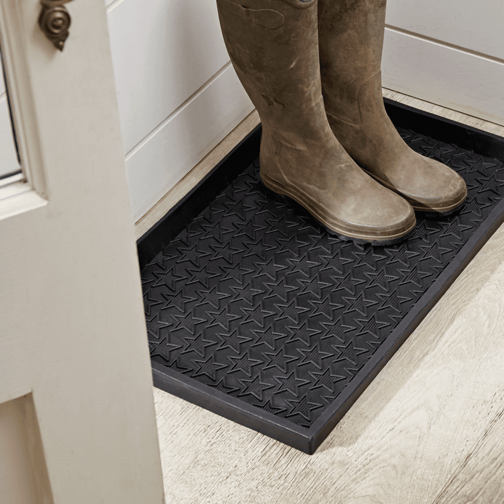 Star Print Rubber Boot Tray, Black