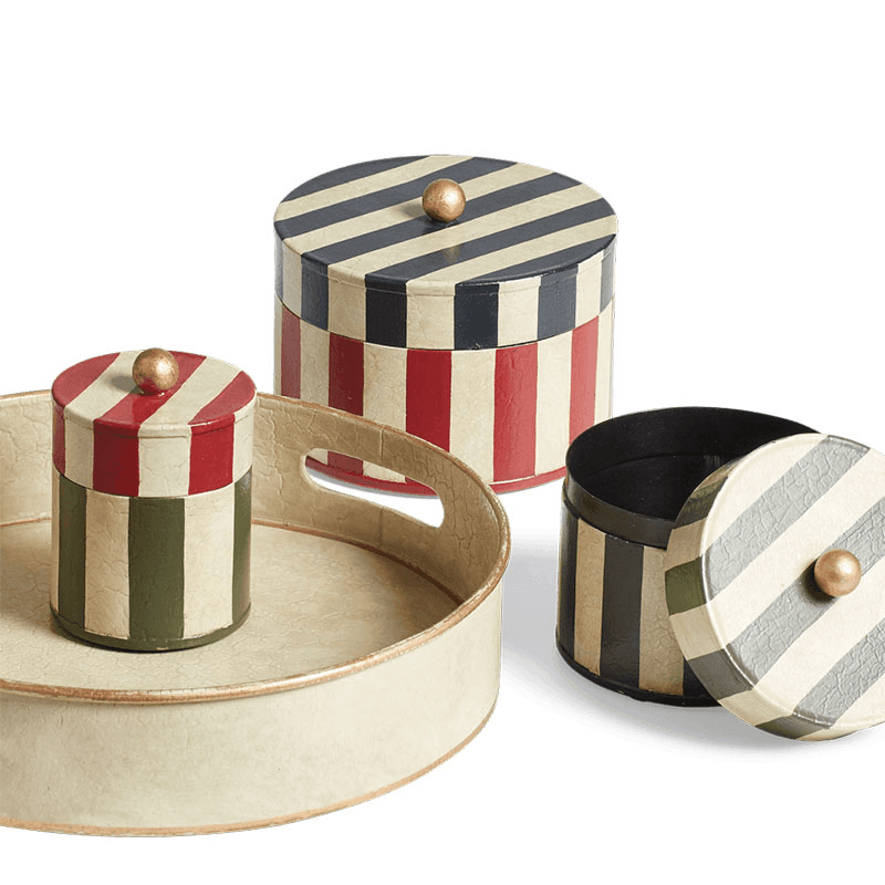 Joshuah Set of 3 Lidded Pots and Tray, Multi