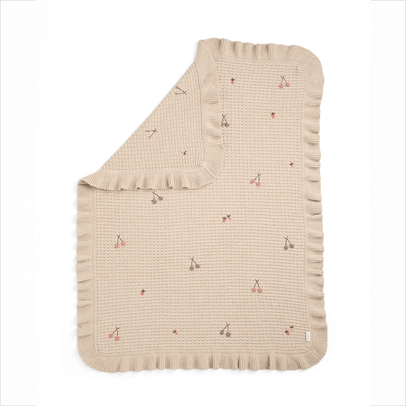 Berry Frill Knitted Blanket, Natural