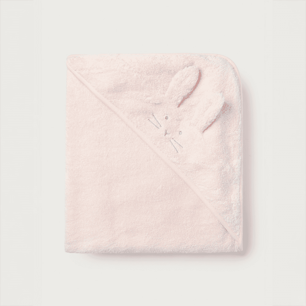 Organic Cotton Bunny Hooded Towel, Pink