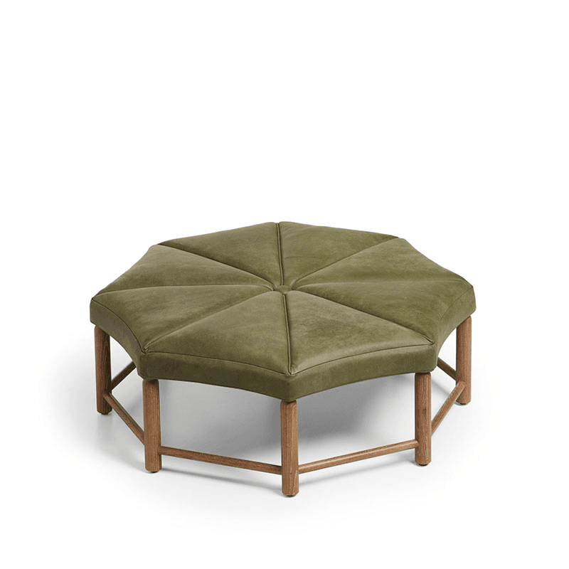 Ottagono Leather Ottoman, Spruce