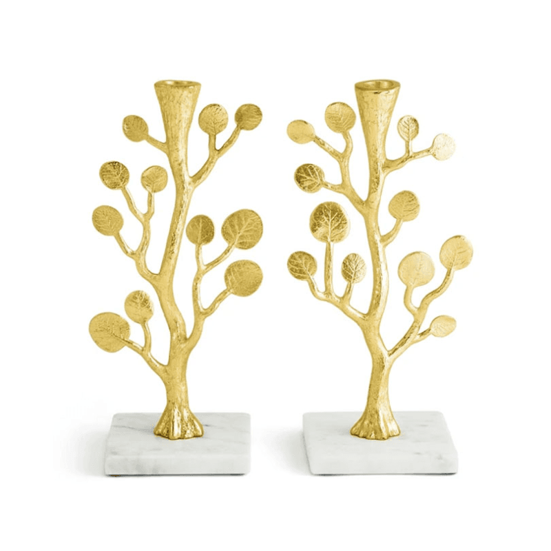 Botanical Leaf Set of 2 Candle Holders, Nickeplate