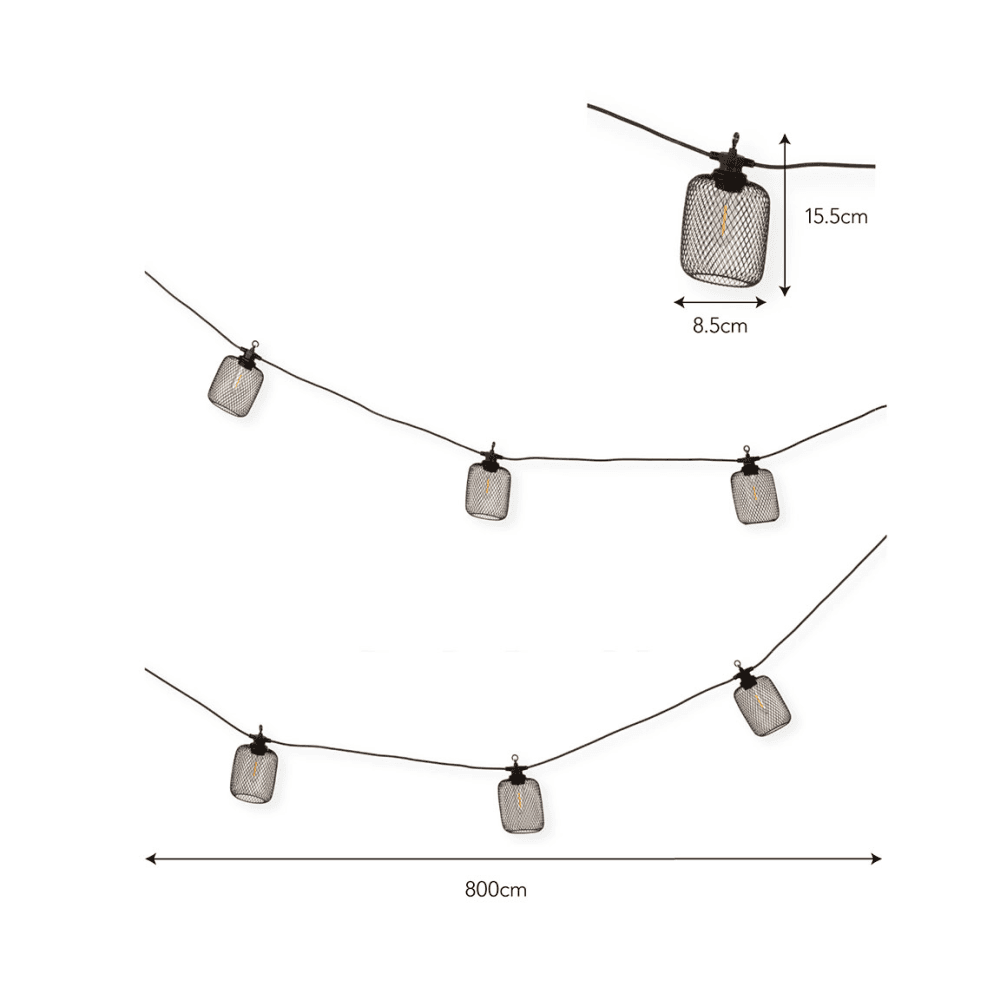Festoon Cylinder Lights Solar 10 Bulbs, Black