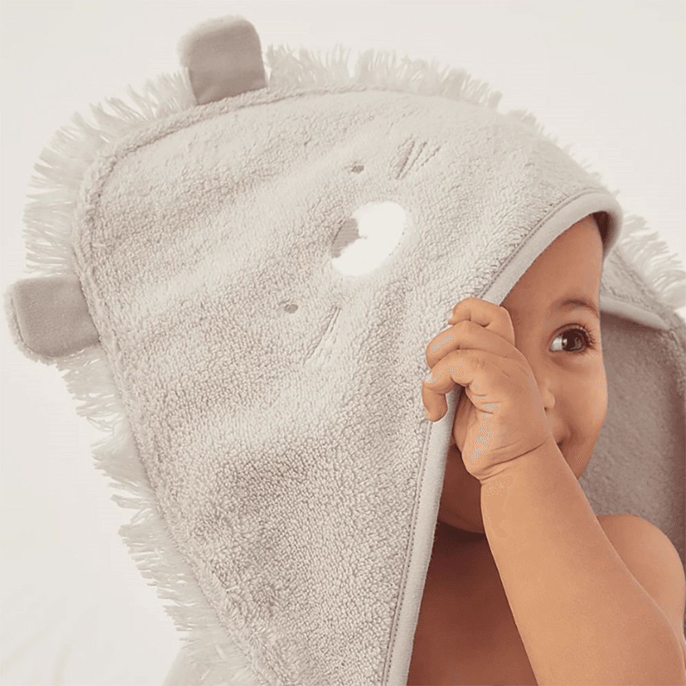 Organic Cotton Lion Hooded Towel, Pebble