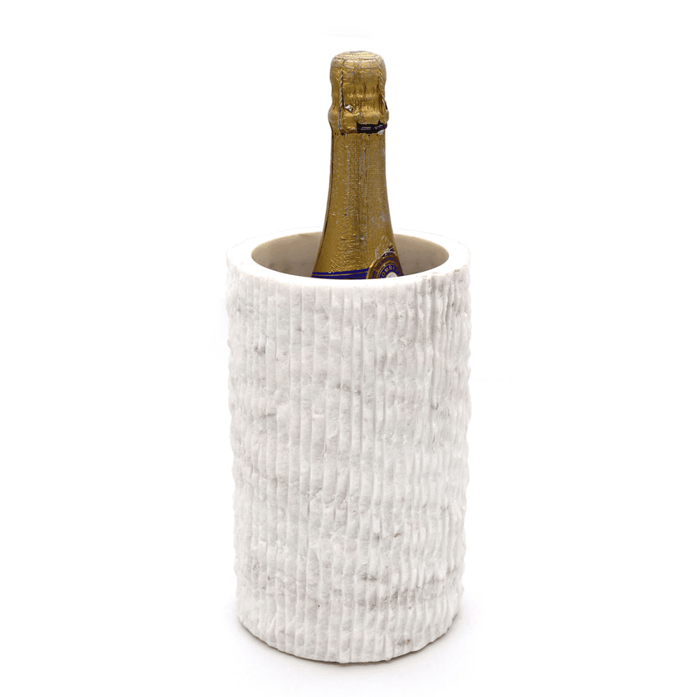 Chisselled Marble Bottle Holder, White